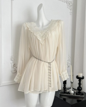 White sexy summer T-back pinched waist France style dress
