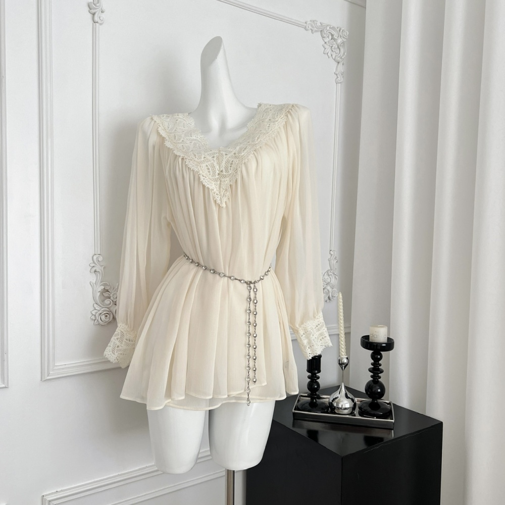 White sexy summer T-back pinched waist France style dress