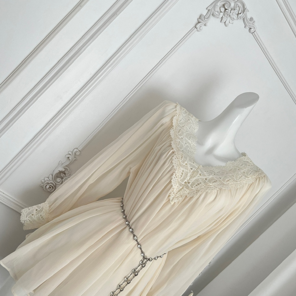 White sexy summer T-back pinched waist France style dress