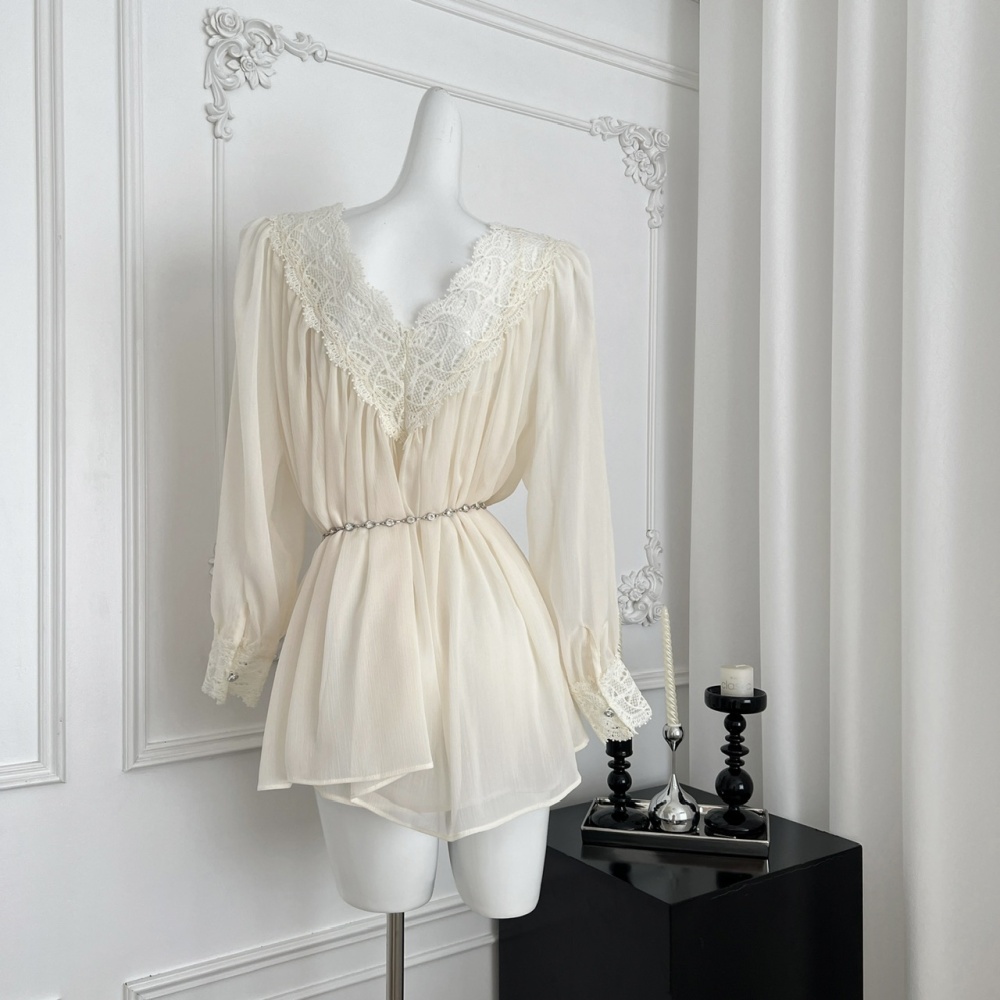 White sexy summer T-back pinched waist France style dress