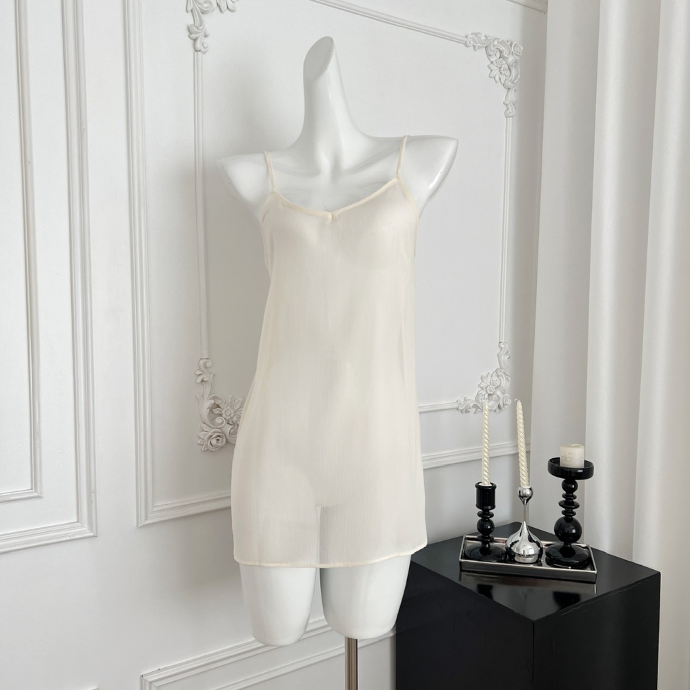White sexy summer T-back pinched waist France style dress