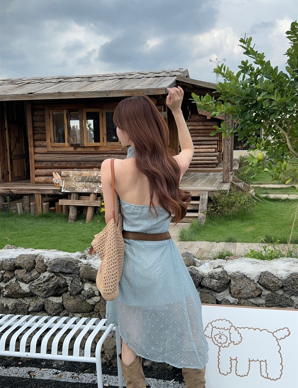 Summer halter irregular plaid sleeveless slim dress