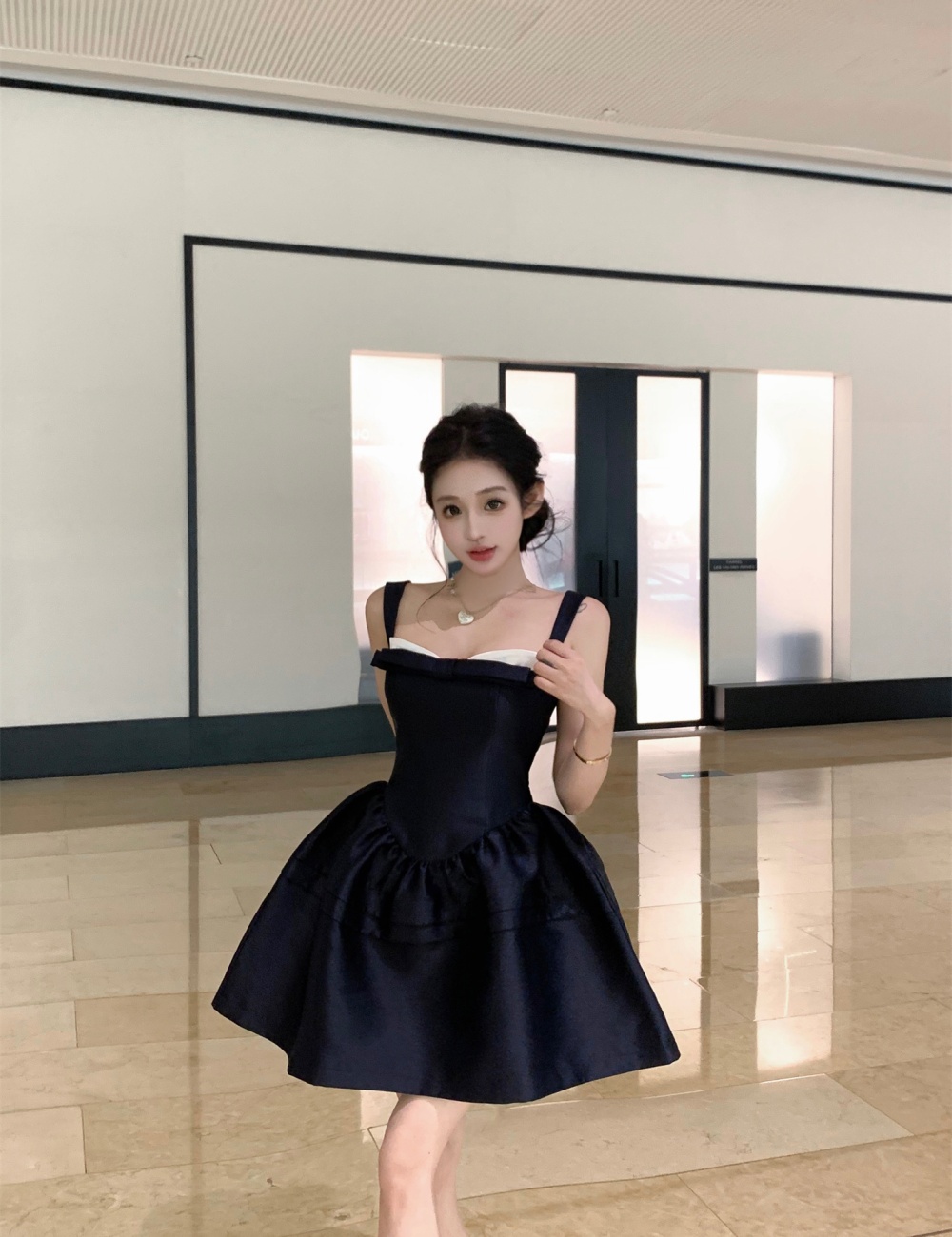 Ear sling dress imitation silk kitten formal dress