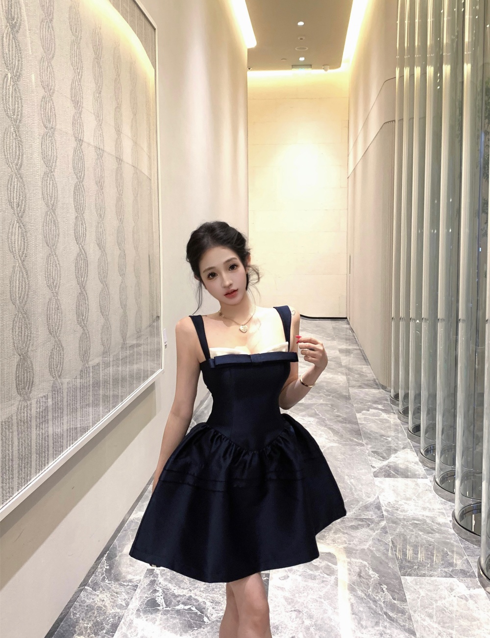 Ear sling dress imitation silk kitten formal dress