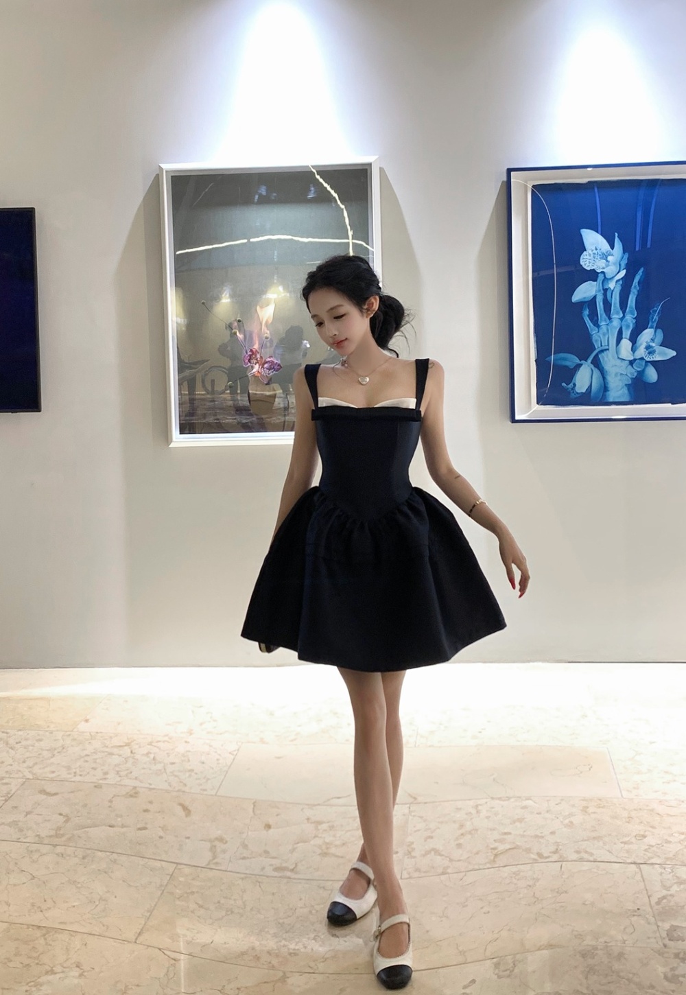 Ear sling dress imitation silk kitten formal dress