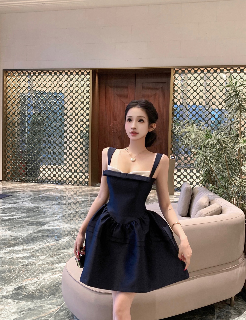 Ear sling dress imitation silk kitten formal dress