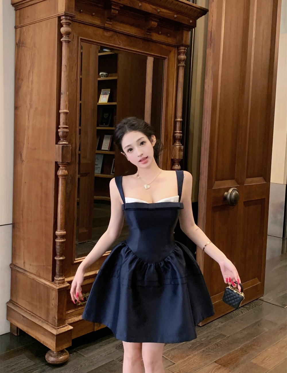 Ear sling dress imitation silk kitten formal dress