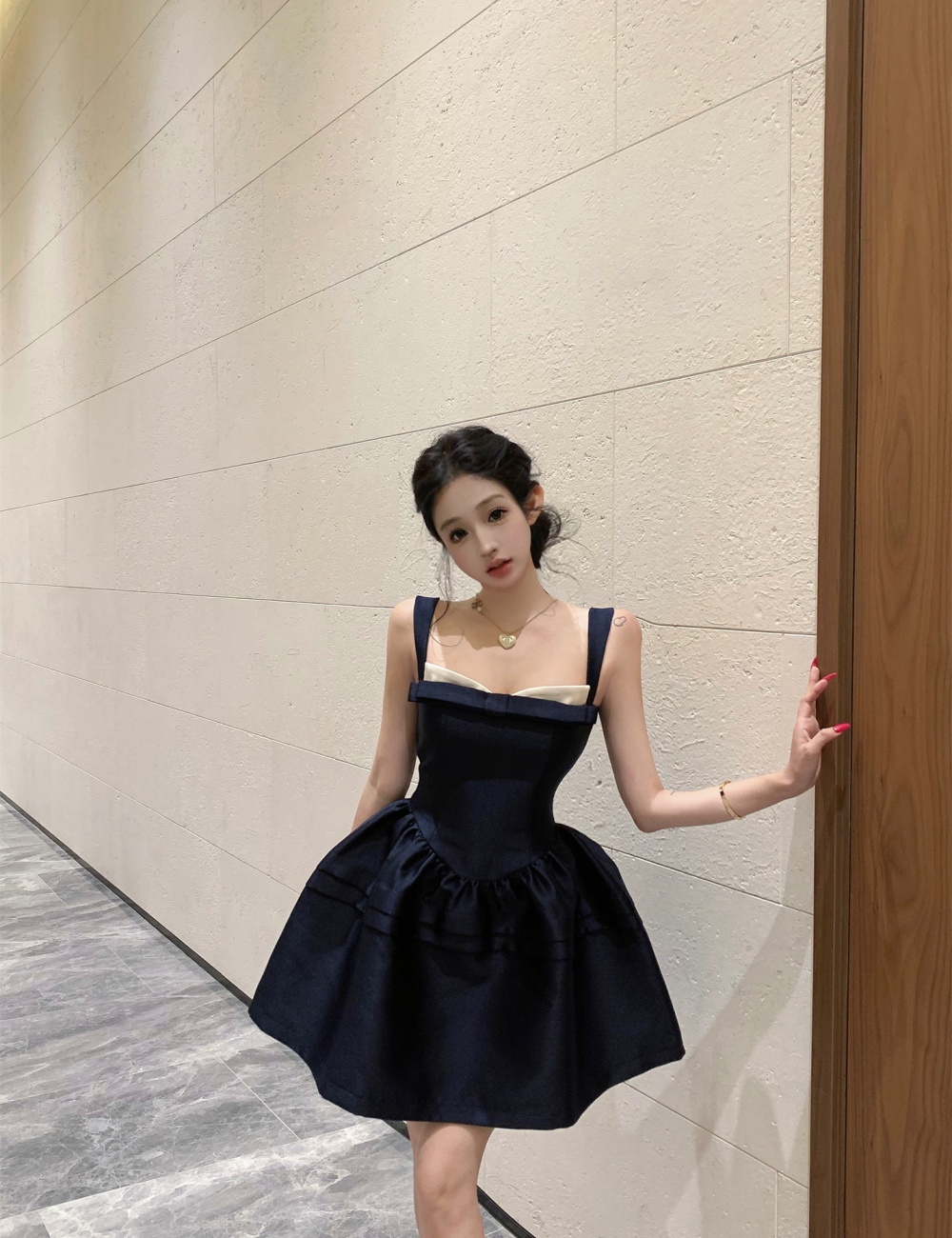 Ear sling dress imitation silk kitten formal dress