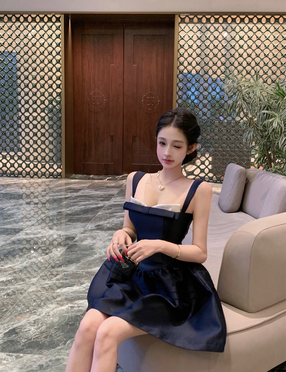 Ear sling dress imitation silk kitten formal dress