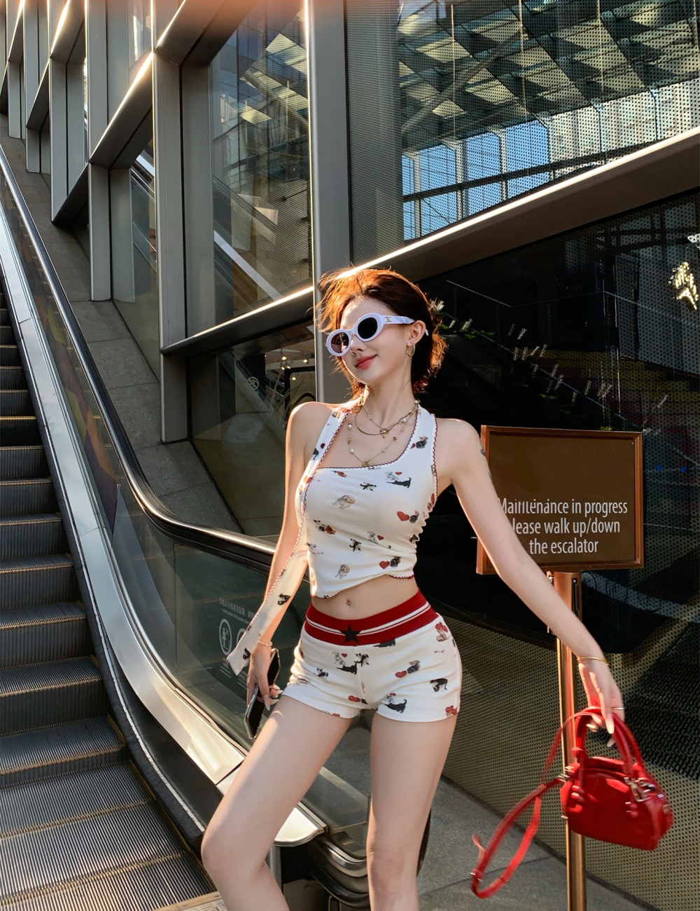 Printing Casual halter vest sling slim tops a set
