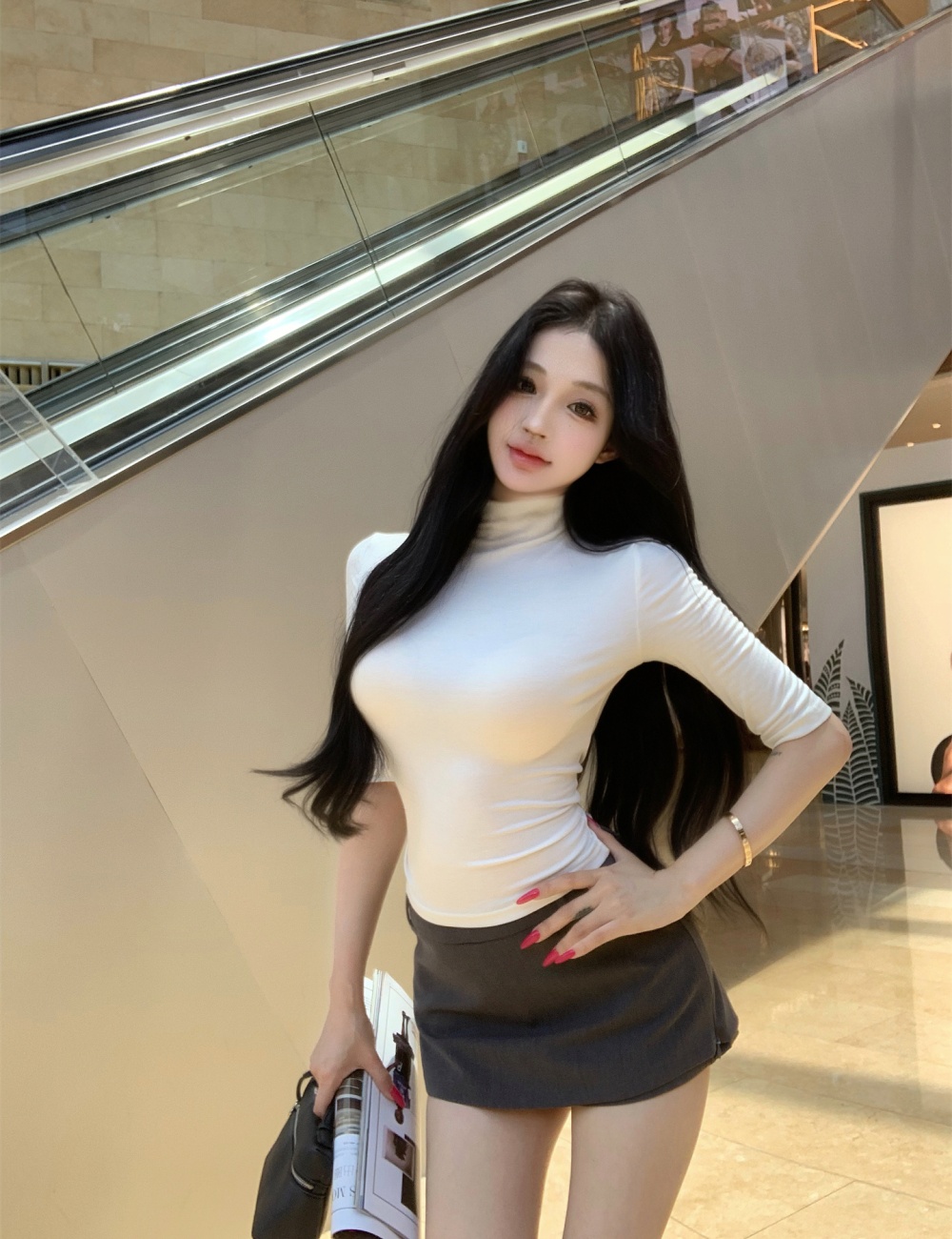 High collar culottes enticement T-shirt 2pcs set for women