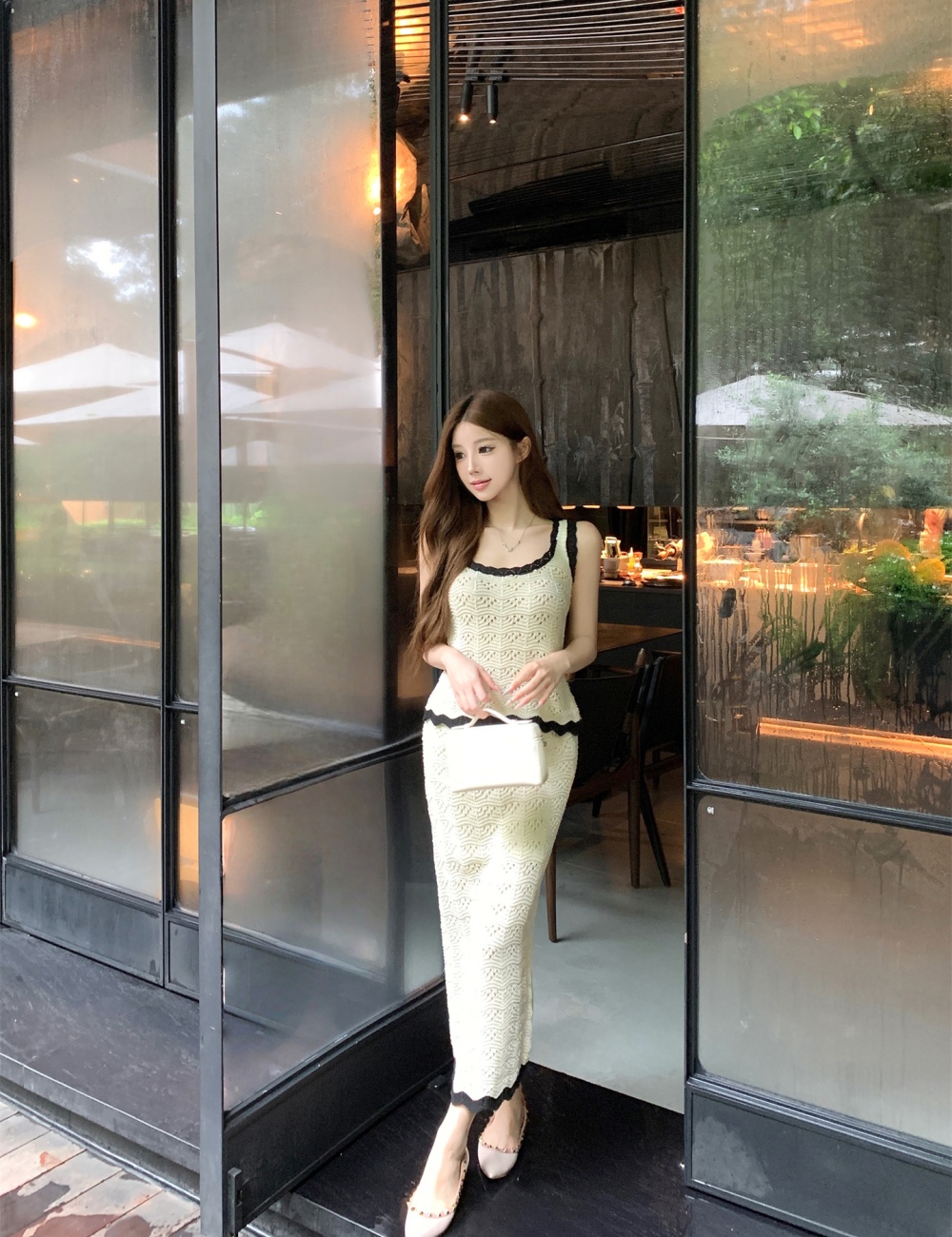 Summer mixed colors vest crochet long skirt 2pcs set for women