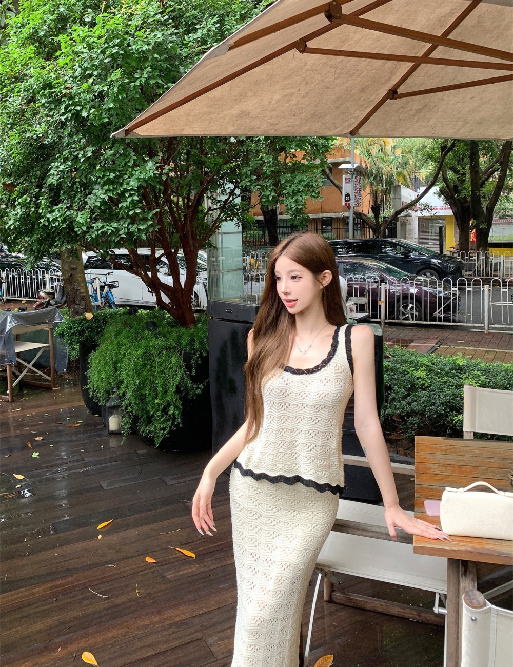 Summer mixed colors vest crochet long skirt 2pcs set for women
