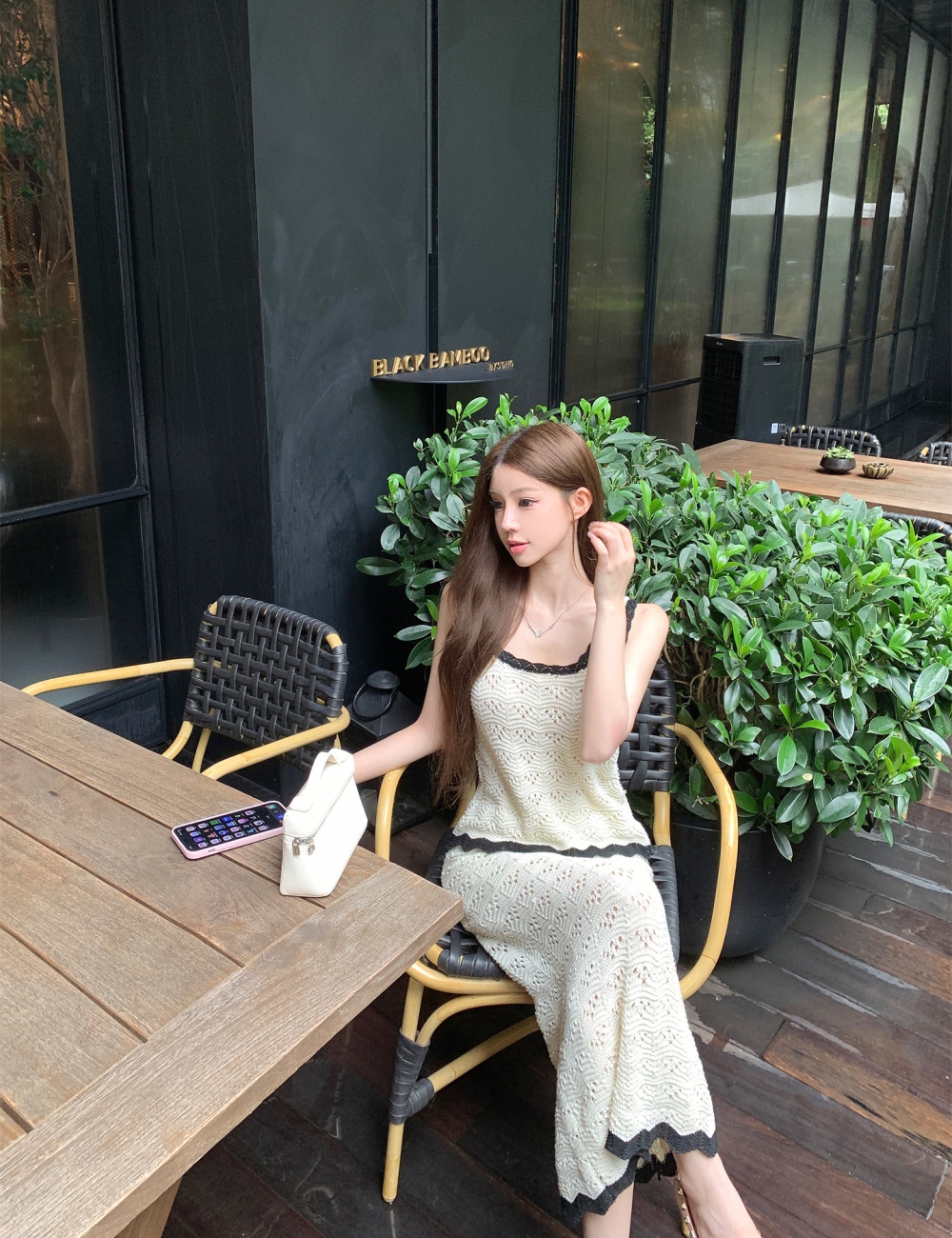 Summer mixed colors vest crochet long skirt 2pcs set for women