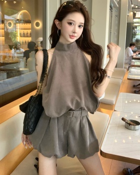 Strapless halter vest summer sloping shoulder shorts 2pcs set
