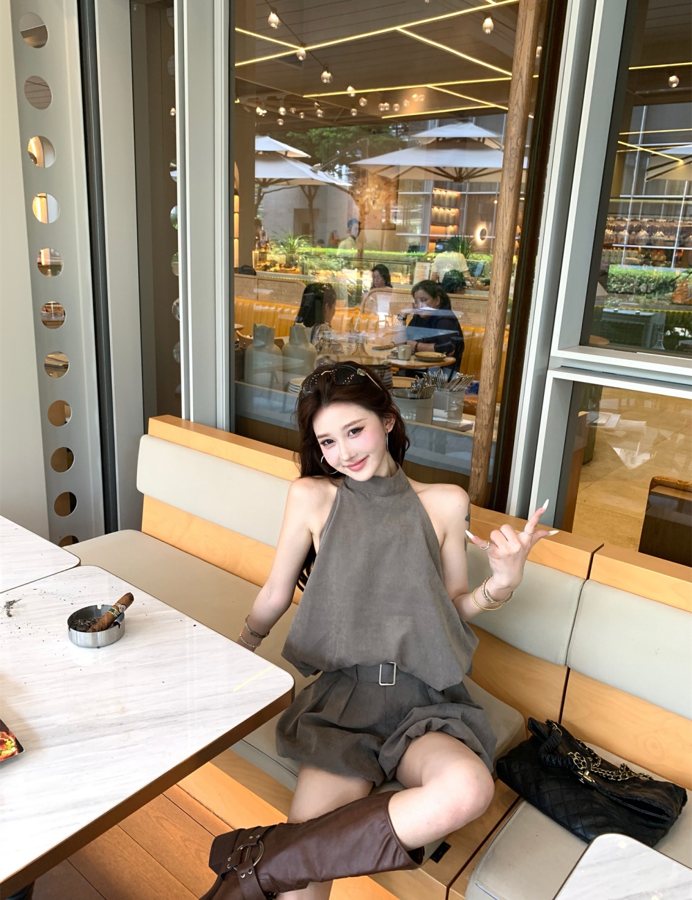 Strapless halter vest summer sloping shoulder shorts 2pcs set