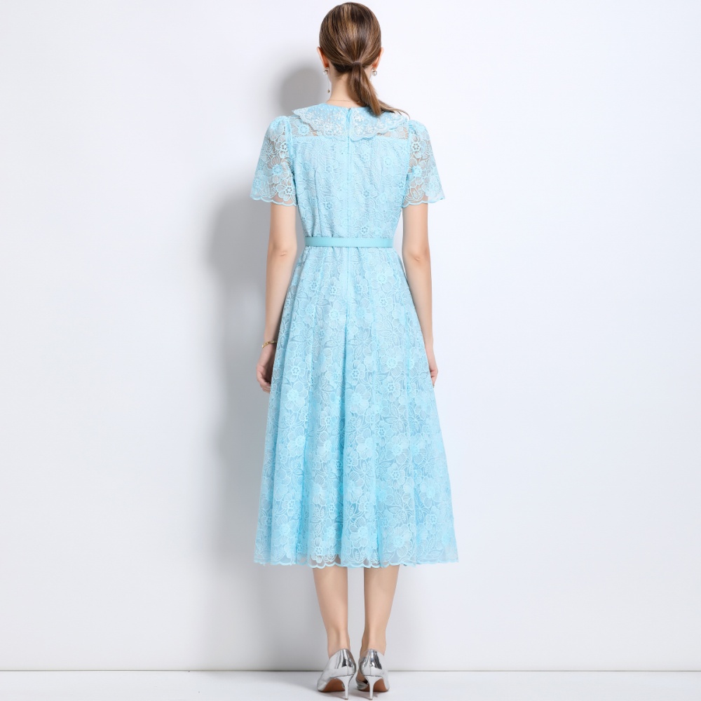 Frenum summer long dress pinched waist doll collar dress