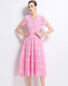 Summer frenum dress elegant pinched waist long dress