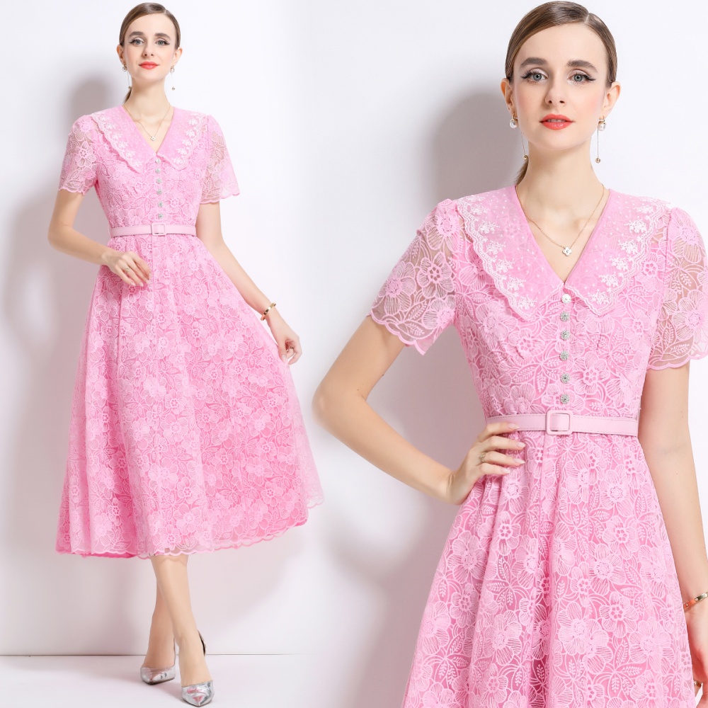 Summer frenum dress elegant pinched waist long dress