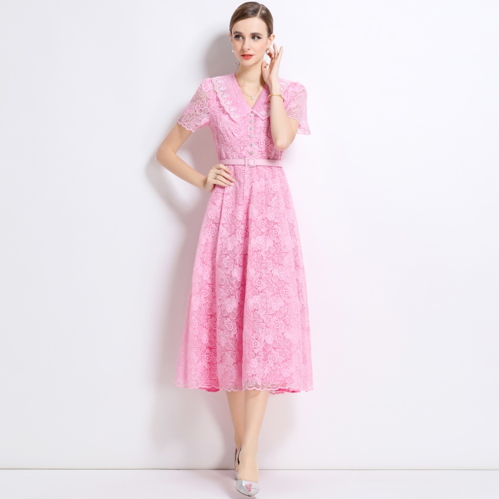 Summer frenum dress elegant pinched waist long dress