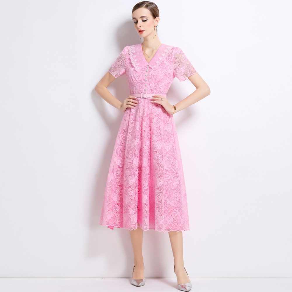 Summer frenum dress elegant pinched waist long dress