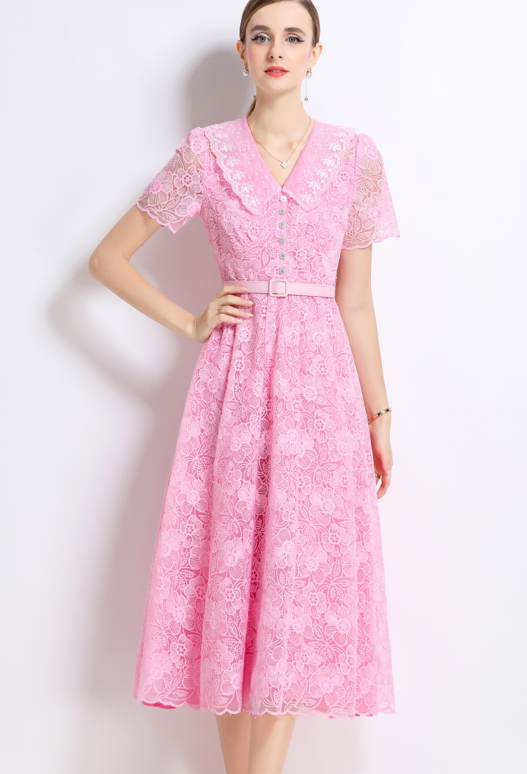 Summer frenum dress elegant pinched waist long dress
