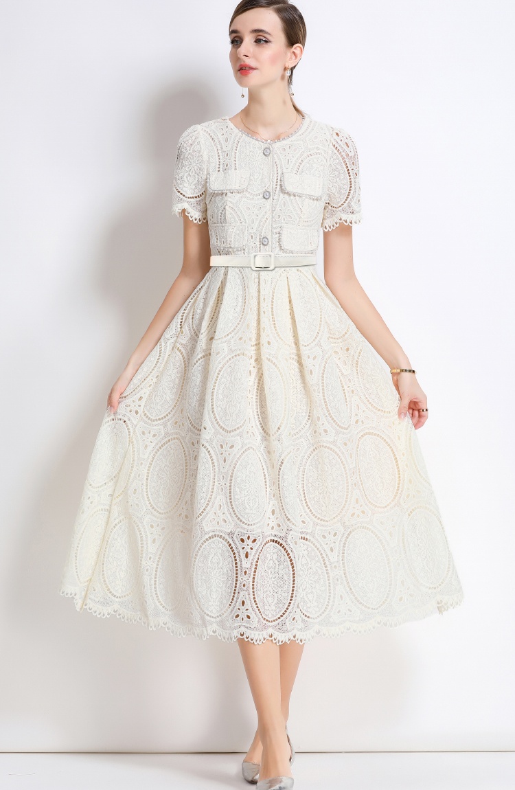 Chanelstyle embroidery beading lace temperament dress