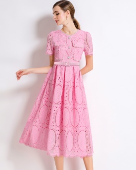 Lace with belt temperament France style dress