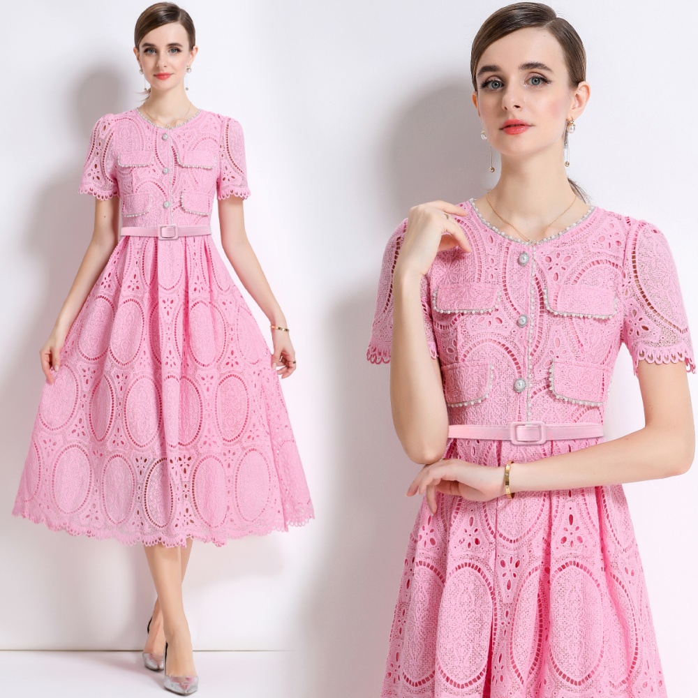 Lace with belt temperament France style dress