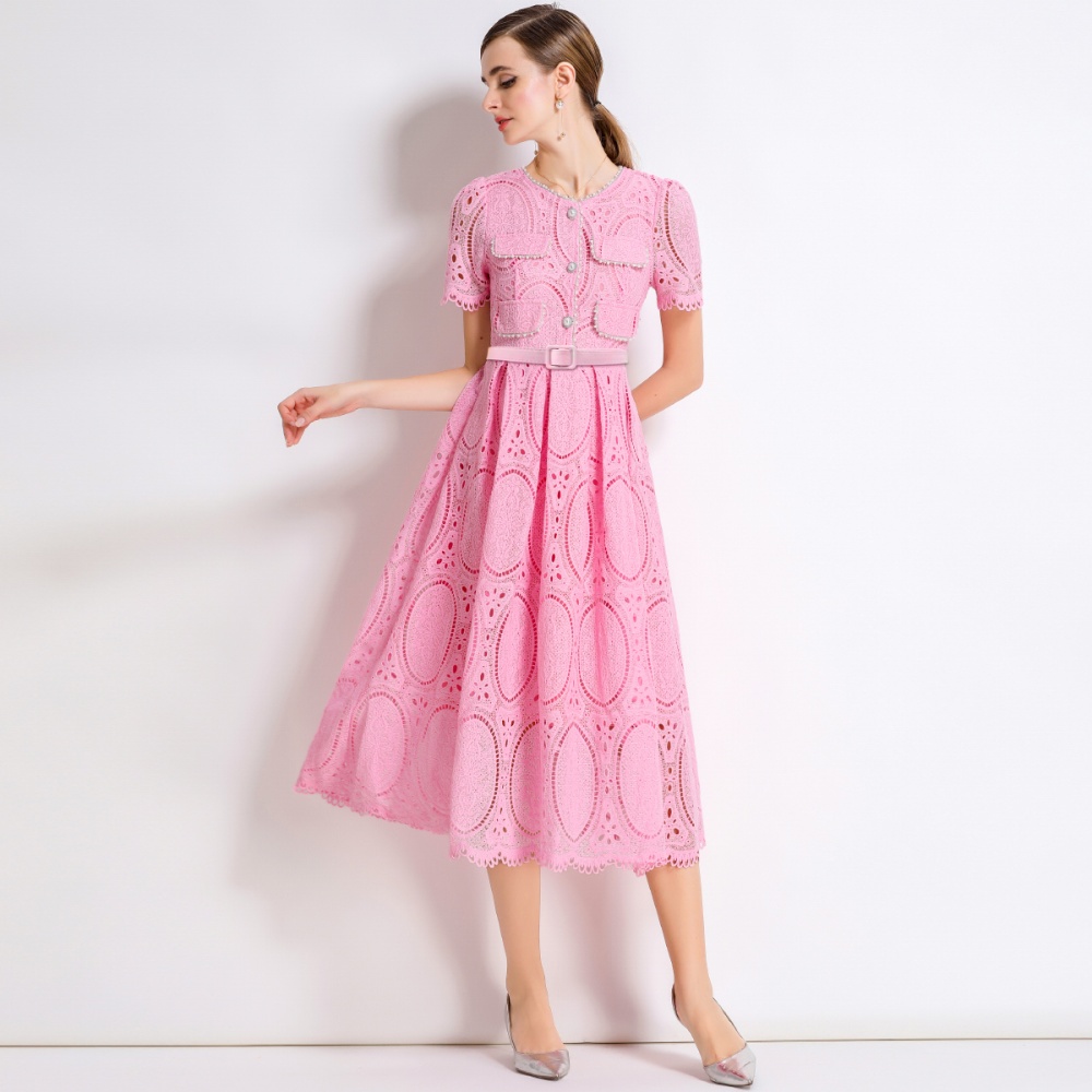 Lace with belt temperament France style dress