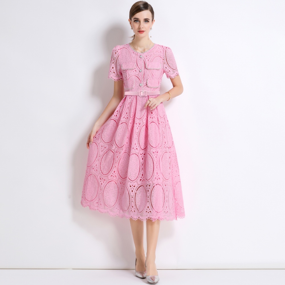 Lace with belt temperament France style dress