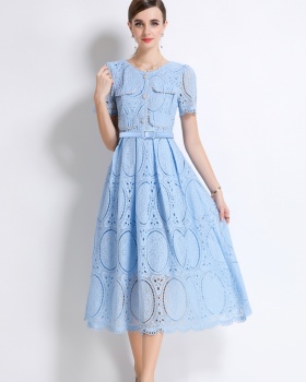 Embroidery beading with belt lace France style dress