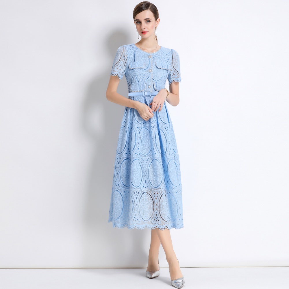 Embroidery beading with belt lace France style dress
