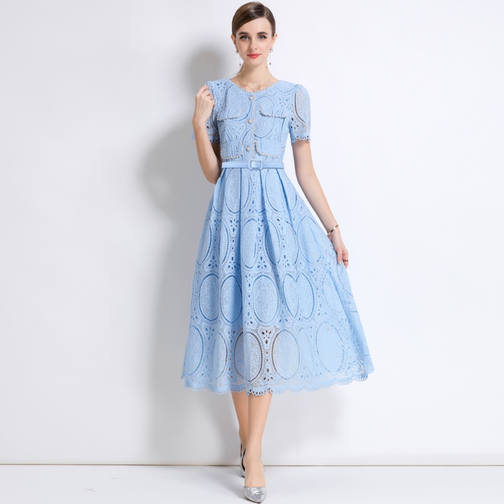 Embroidery beading with belt lace France style dress