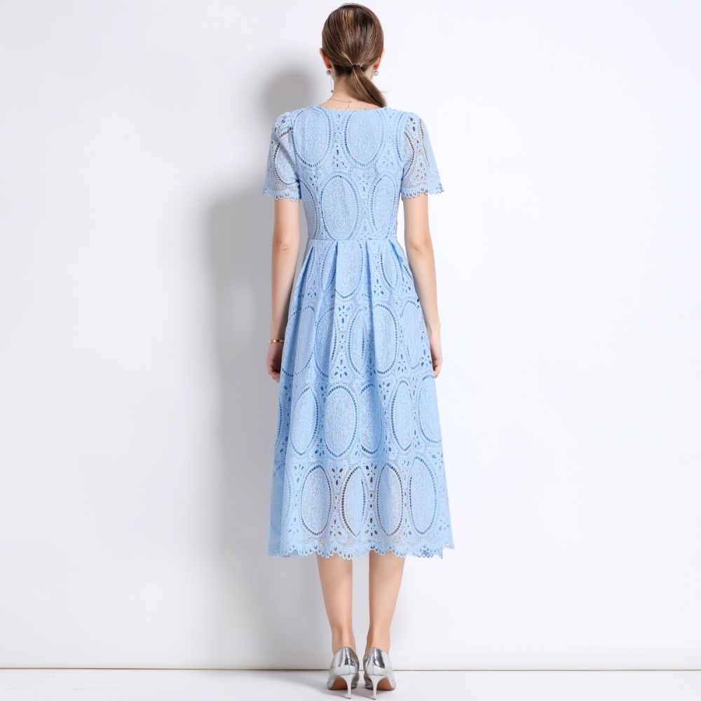 Embroidery beading with belt lace France style dress