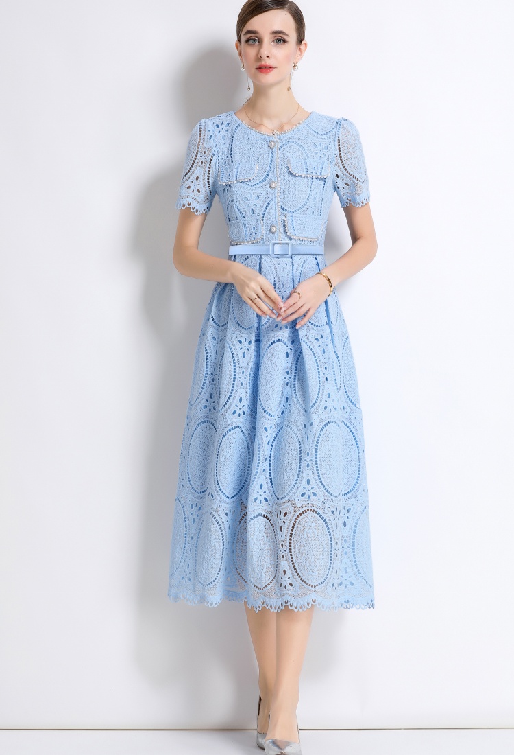 Embroidery beading with belt lace France style dress