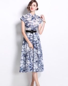 Printing short sleeve long dress summer shirt
