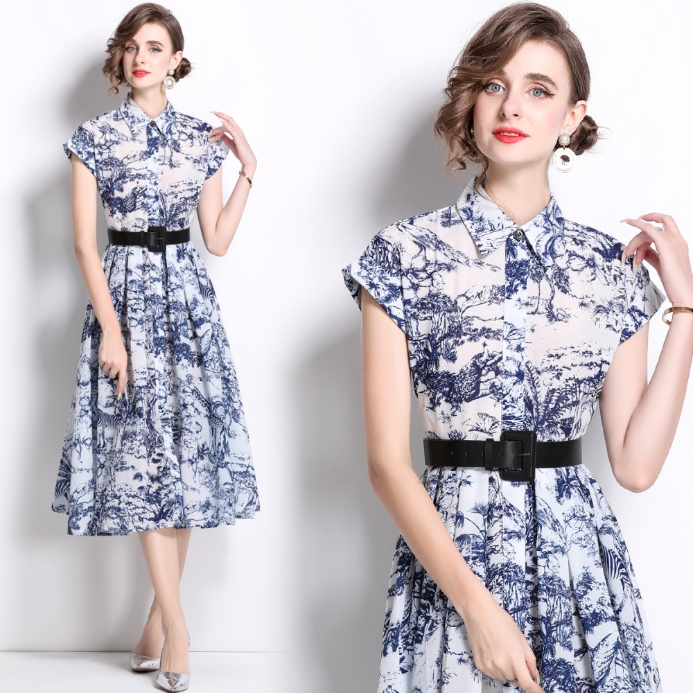 Printing short sleeve long dress summer shirt