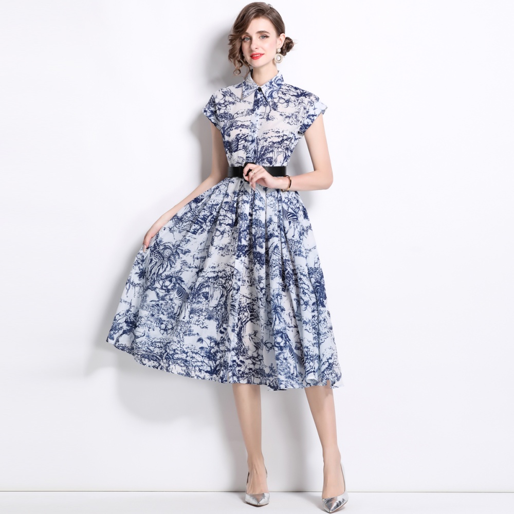 Printing short sleeve long dress summer shirt
