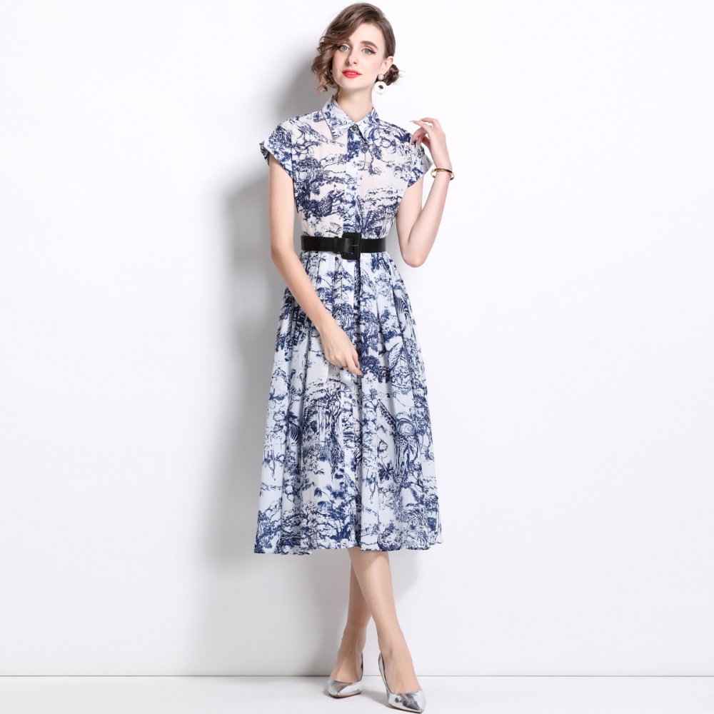 Printing short sleeve long dress summer shirt
