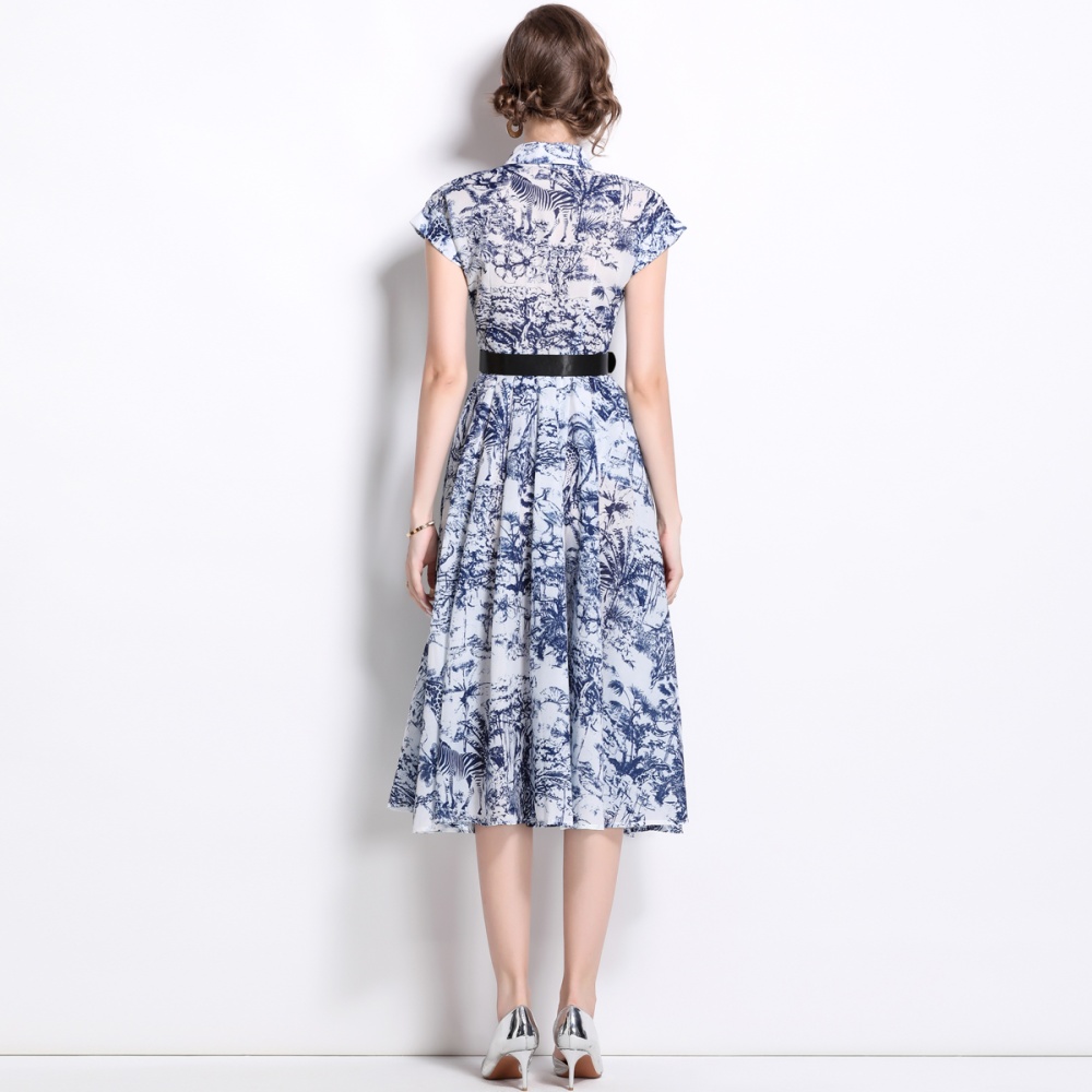 Printing short sleeve long dress summer shirt