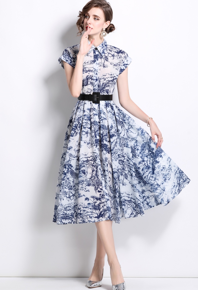 Printing short sleeve long dress summer shirt