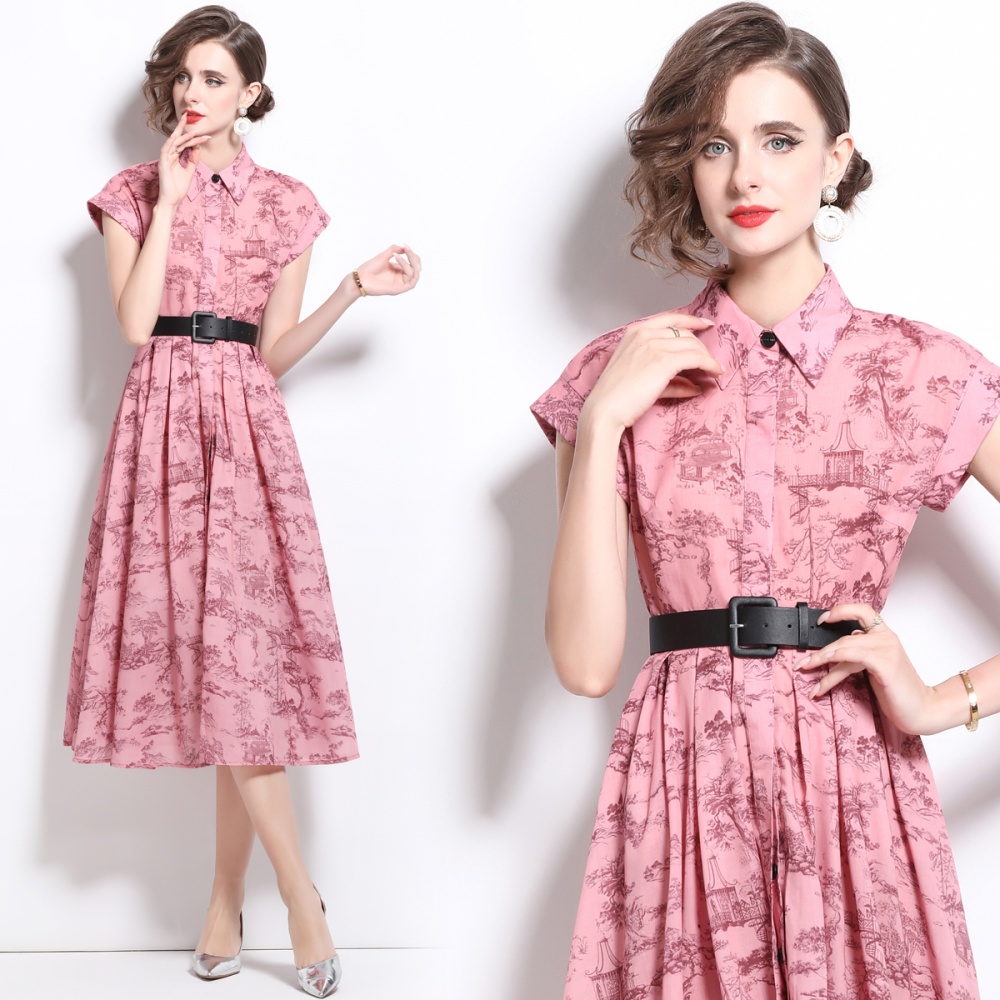 Short sleeve printing long dress summer dress
