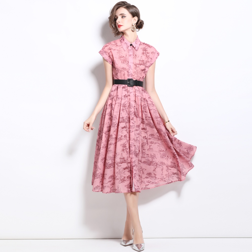Short sleeve printing long dress summer dress