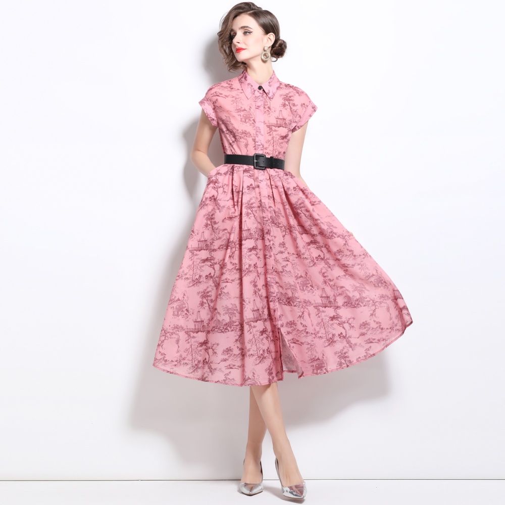 Short sleeve printing long dress summer dress