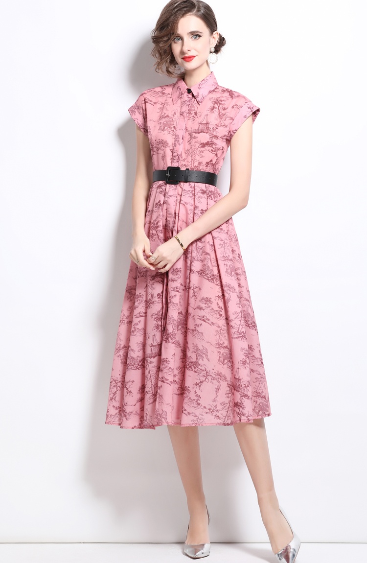 Short sleeve printing long dress summer dress