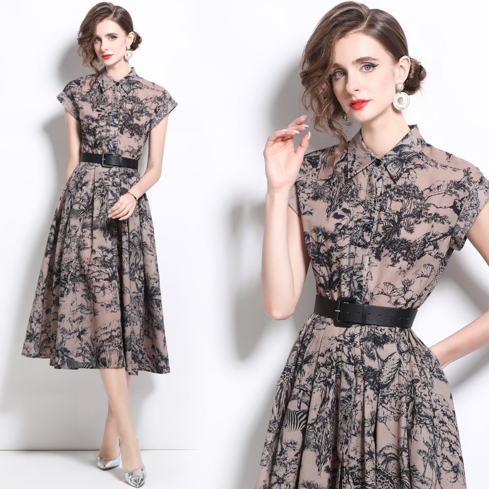 Summer printing shirt short sleeve dress