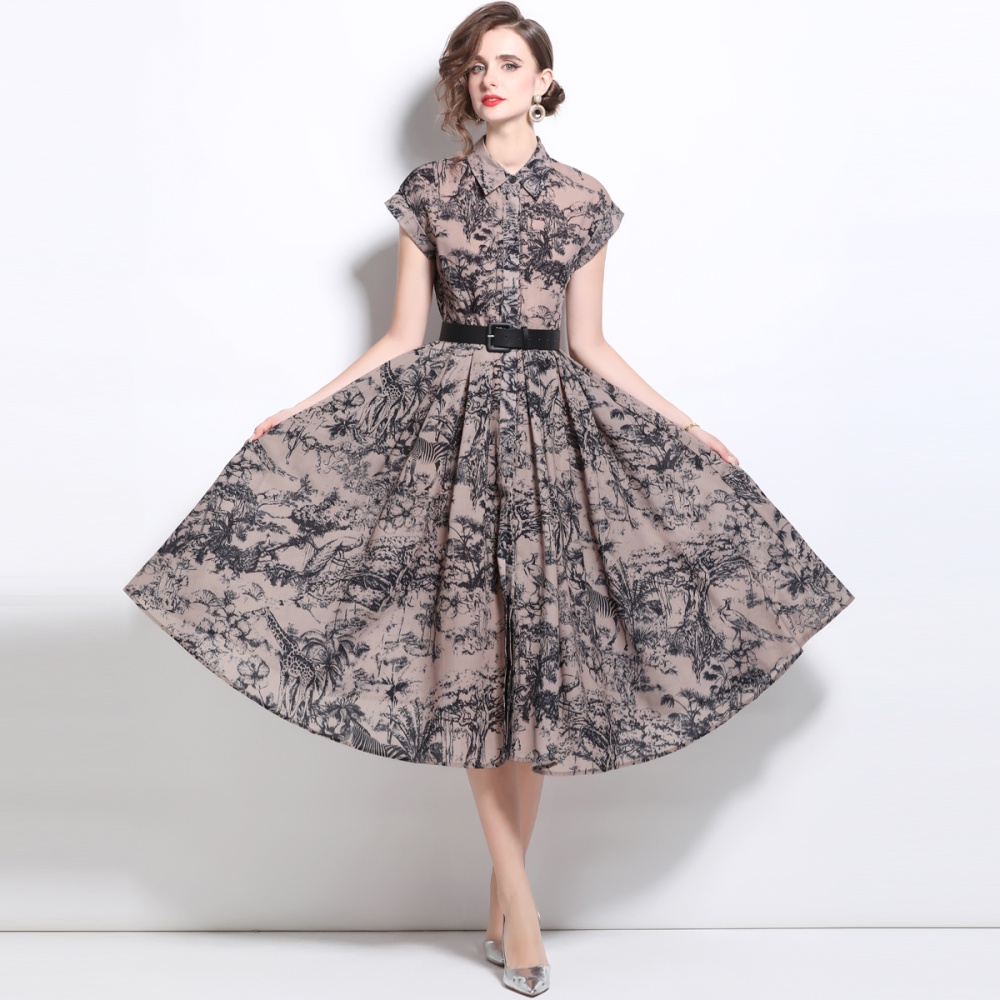 Summer printing shirt short sleeve dress