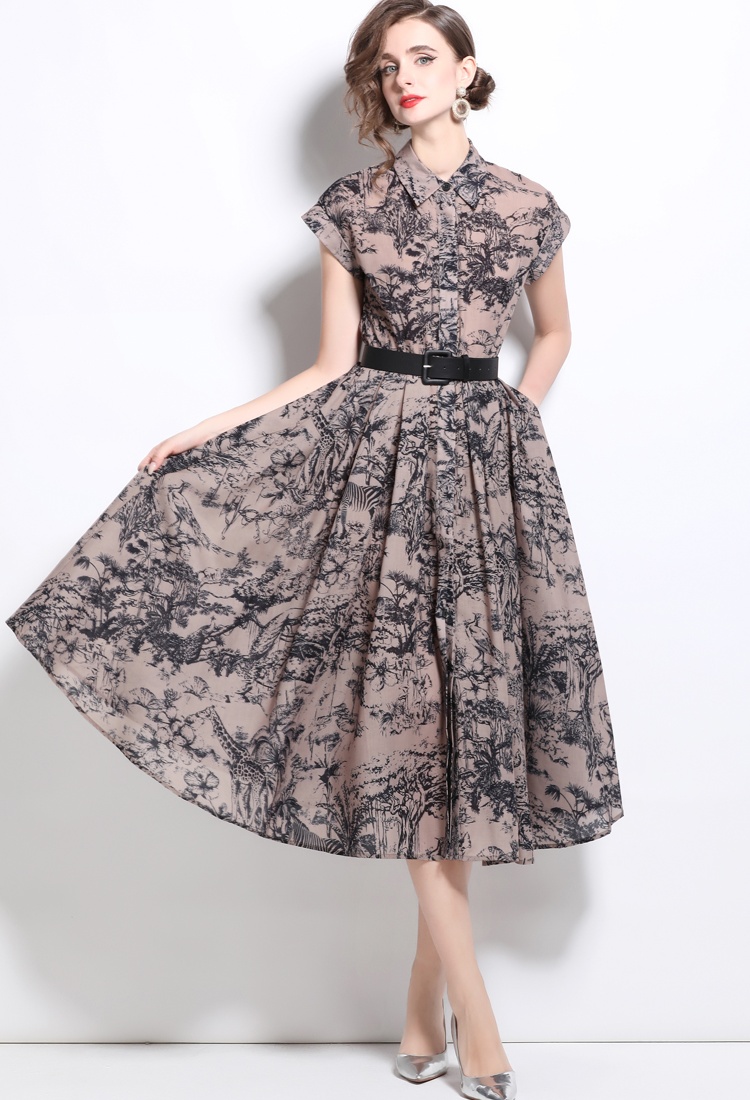 Summer printing shirt short sleeve dress