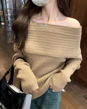 Loose all-match flat shoulder sweater lazy long tops